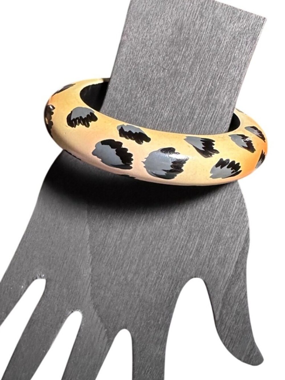 Wood Bangle Bracelet Hand Painted Leopard Print Chunky Womens Jewelry